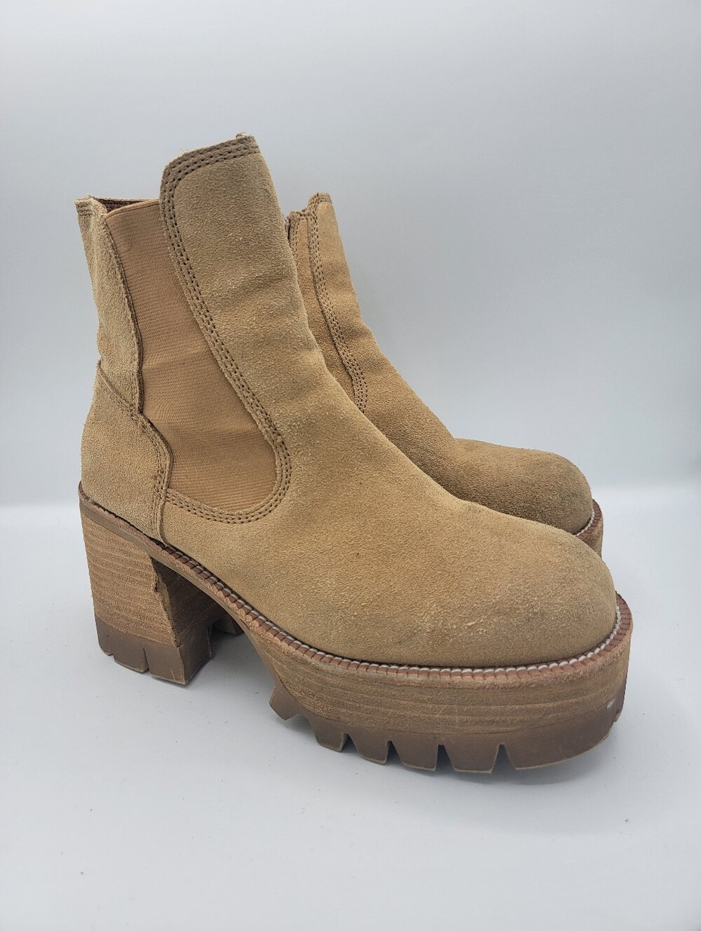 Jeffrey Campbell X Free People Tan Suede Platform Chelsea Booties